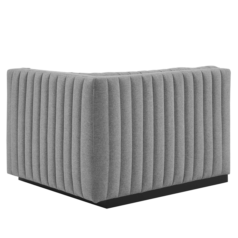 Pemberly Row Channel Tufted Fabric Loveseat in Black and Light Gray