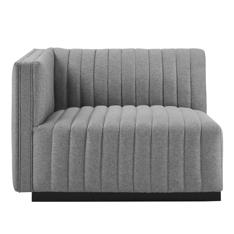 Pemberly Row Channel Tufted Fabric Loveseat in Black and Light Gray