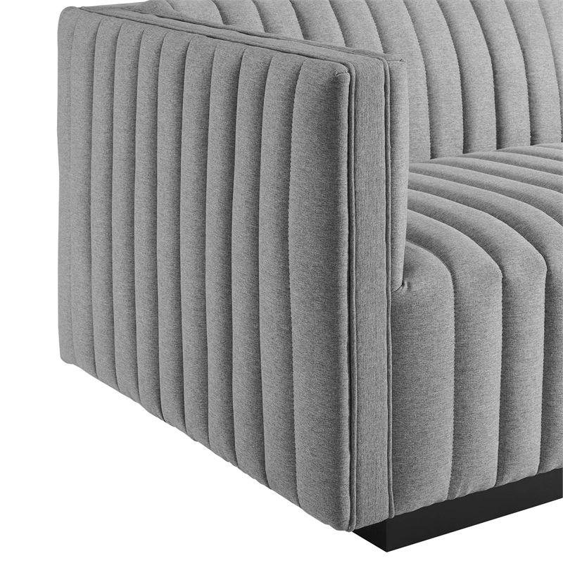 Pemberly Row Channel Tufted Fabric Loveseat in Black and Light Gray