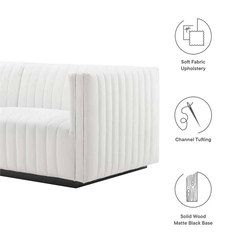 Pemberly Row Channel Tufted Fabric Loveseat in Black and White
