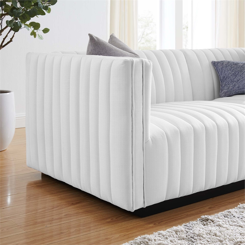 Pemberly Row Channel Tufted Fabric Loveseat in Black and White