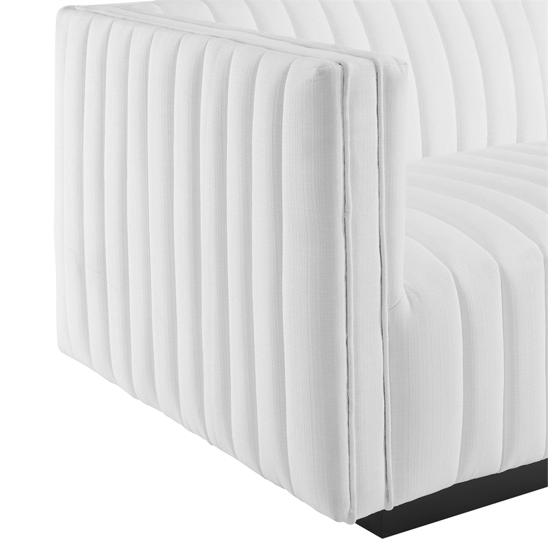 Pemberly Row Channel Tufted Fabric Loveseat in Black and White