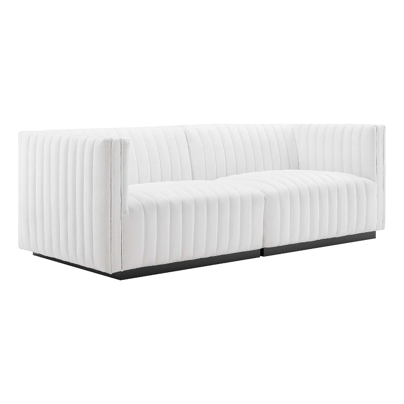 Pemberly Row Channel Tufted Fabric Loveseat in Black and White