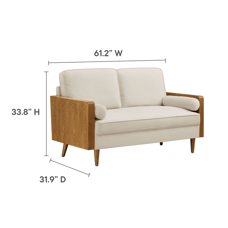Pemberly Row Kellan Velvet 2-Seater Loveseat in Walnut Alabaster Finish