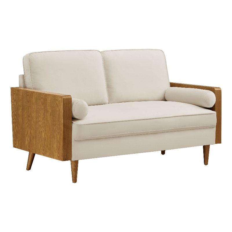 Pemberly Row Kellan Velvet 2-Seater Loveseat in Walnut Alabaster Finish