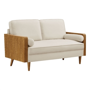 Pemberly Row Kellan Velvet 2-Seater Loveseat in Walnut Alabaster Finish