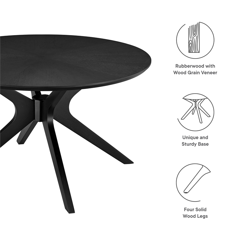 Pemberly Row Round Wood Coffee Table with Ash Wood Veneer in Black