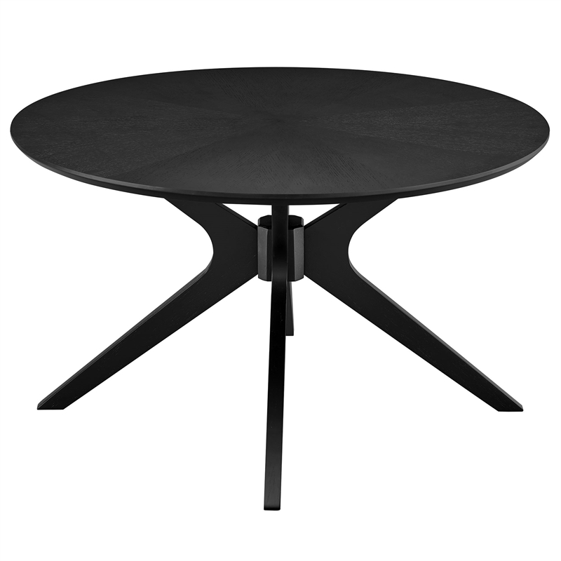 Pemberly Row Round Wood Coffee Table with Ash Wood Veneer in Black