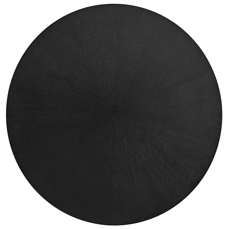 Pemberly Row Round Wood Coffee Table with Ash Wood Veneer in Black