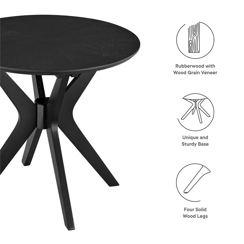 Pemberly Row 24 in Round Side Table with Ash Wood Veneer in Black