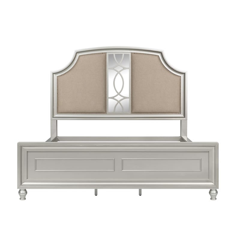 Pemberly Row Upholstered Wood California King Bed in Matte Silver Finish