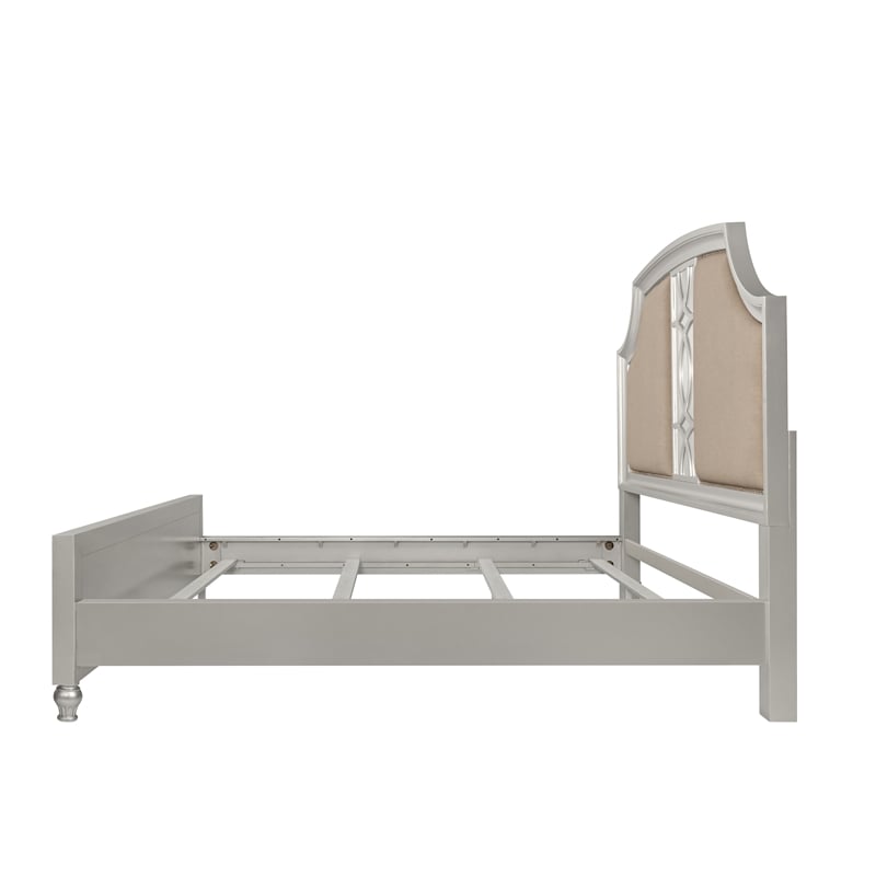 Pemberly Row Upholstered Wood California King Bed in Matte Silver Finish