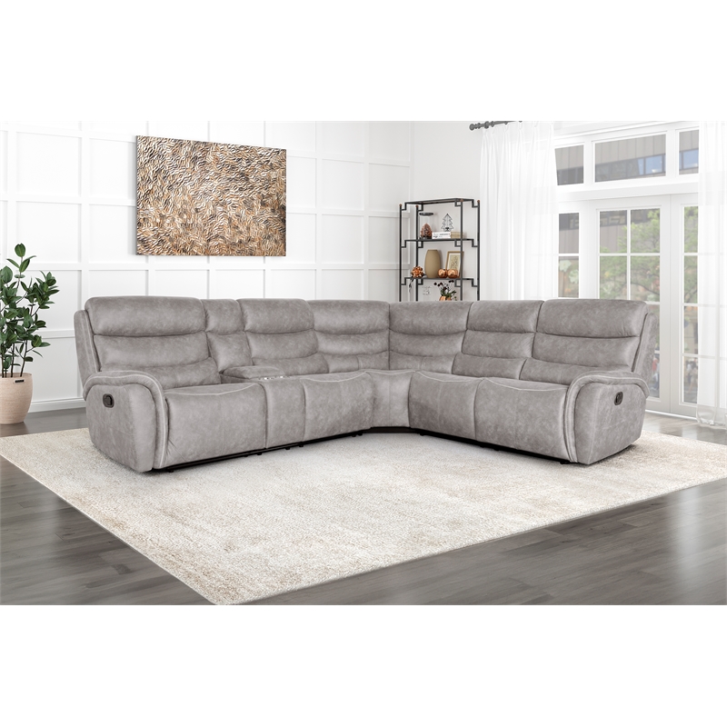 Pemberly Row 3-Piece Manual Reclining Sectional with Hardwood Frame in Gray