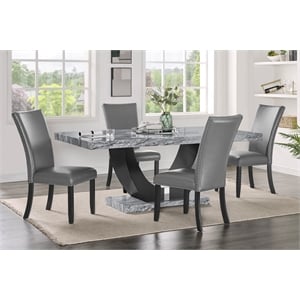Pemberly Row Faux Marble Wood 5-Piece Dining Set in Gray and Black