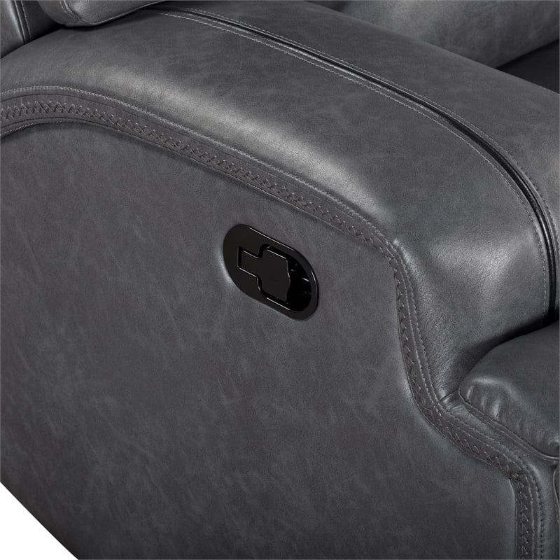 Pemberly Row Titan Faux Leather Reclining Console Loveseat in Grey