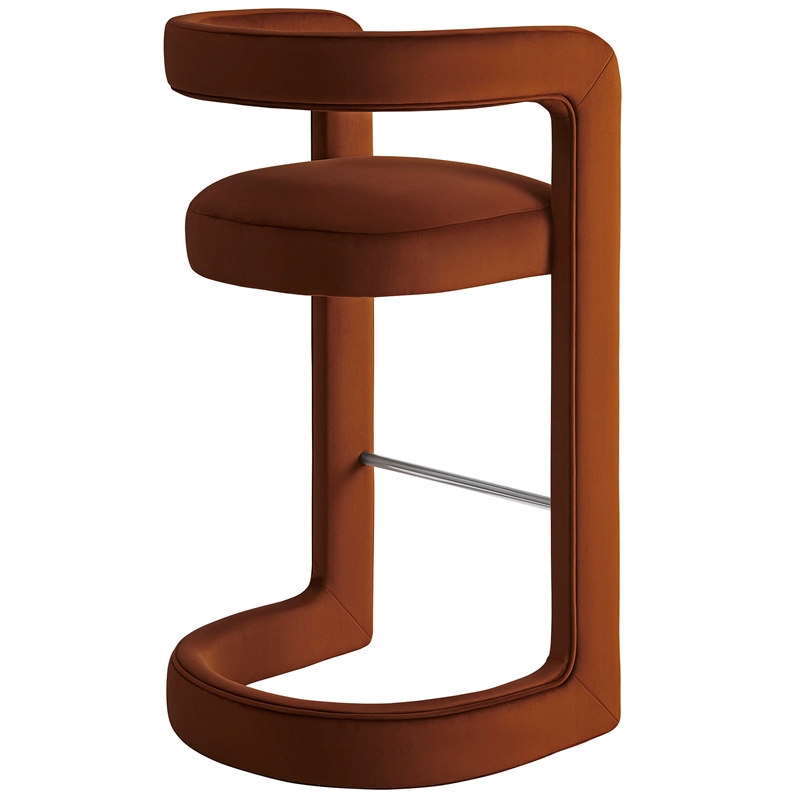 Pemberly Row Winslow Performance Velvet Bar Stool in Rust with Barrel Back