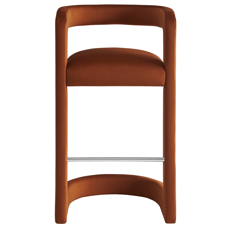 Pemberly Row Winslow Performance Velvet Bar Stool in Rust with Barrel Back