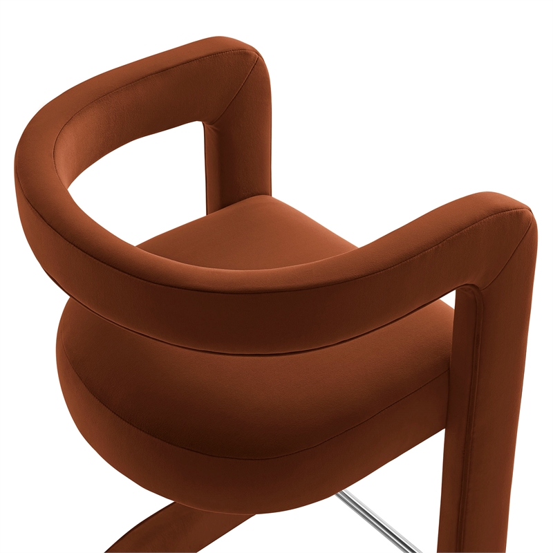 Pemberly Row Winslow Performance Velvet Bar Stool in Rust with Barrel Back