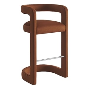 Pemberly Row Winslow Performance Velvet Bar Stool in Rust with Barrel Back