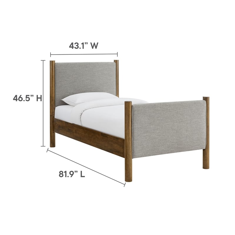 Pemberly Row Heathered Weave Fabric Upholstered Twin Platform Bed - Wheat Walnut