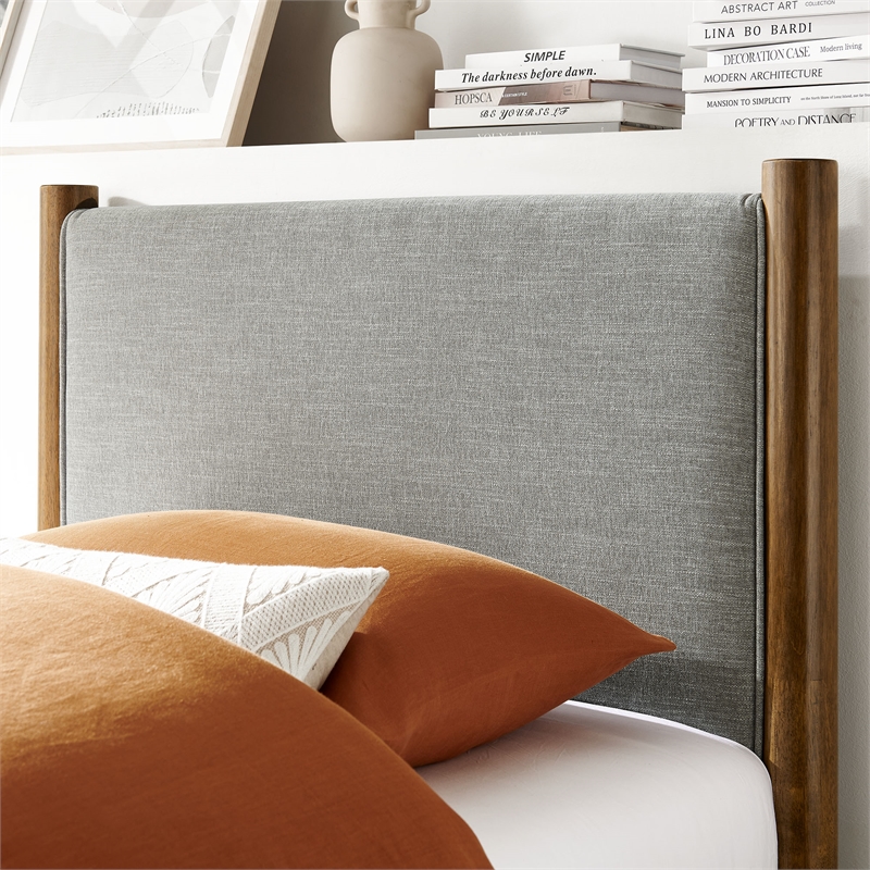 Pemberly Row Heathered Weave Fabric Upholstered Twin Platform Bed - Wheat Walnut