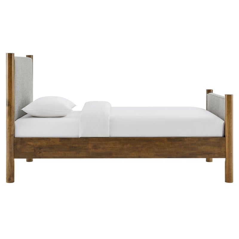 Pemberly Row Heathered Weave Fabric Upholstered Twin Platform Bed - Wheat Walnut