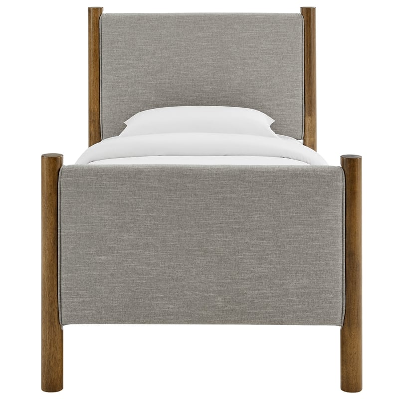 Pemberly Row Heathered Weave Fabric Upholstered Twin Platform Bed - Wheat Walnut
