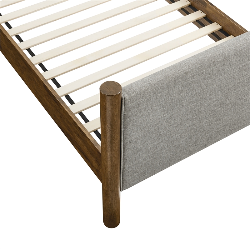Pemberly Row Heathered Weave Fabric Upholstered Twin Platform Bed - Wheat Walnut