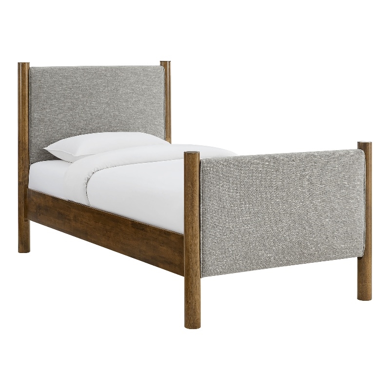 Pemberly Row Heathered Weave Fabric Upholstered Twin Platform Bed - Wheat Walnut