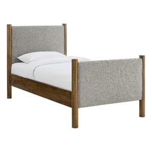 Pemberly Row Heathered Weave Fabric Upholstered Twin Platform Bed - Wheat Walnut