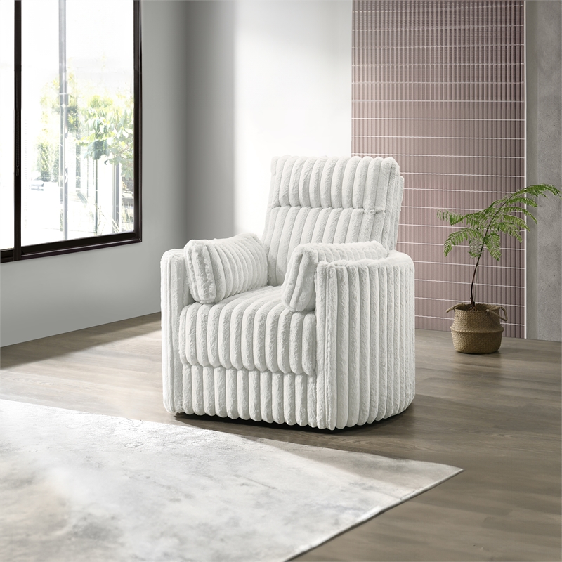 Pemberly Row Fabric Swivel Accent Chair in White