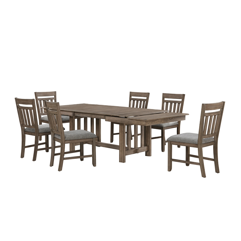 Pemberly Row 7-Piece Wood Dining Set with Walnut Finish and Extendable Table