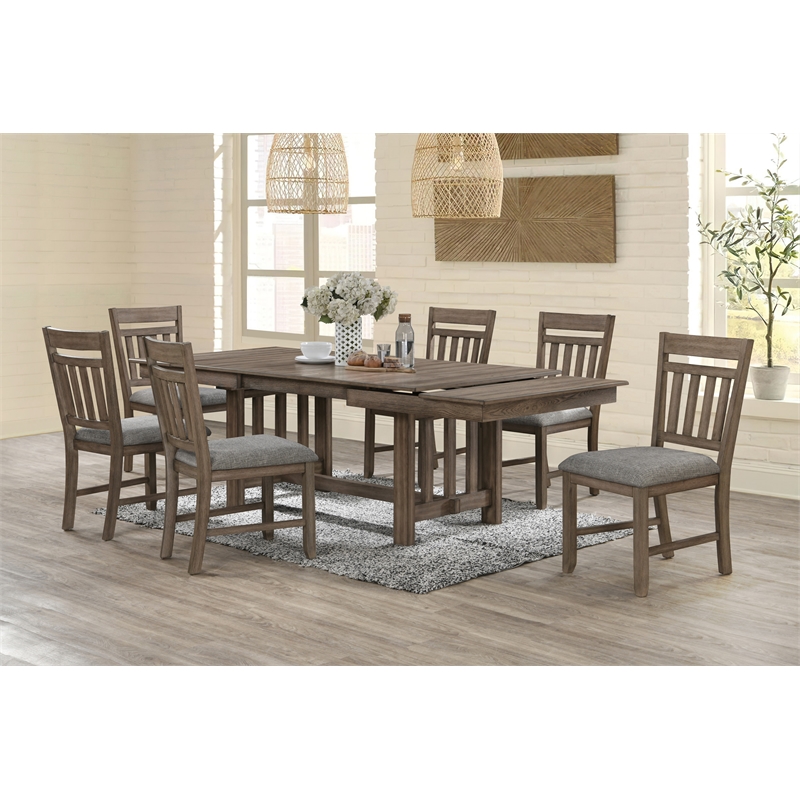 Pemberly Row 7-Piece Wood Dining Set with Walnut Finish and Extendable Table
