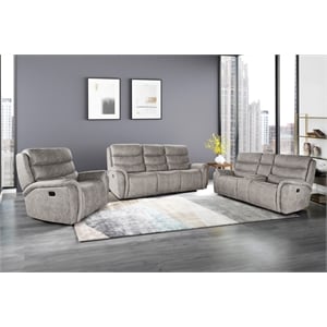 Pemberly Row 3-Piece Manual Fabric Living Room Set in Gray
