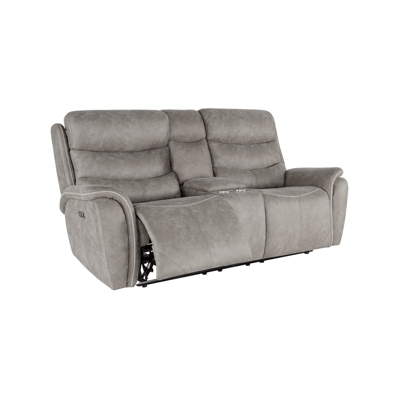Pemberly Row 3-Piece Fabric Power Living Room Set in Gray with USB Ports