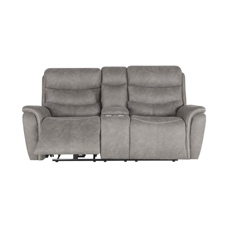 Pemberly Row 3-Piece Fabric Power Living Room Set in Gray with USB Ports