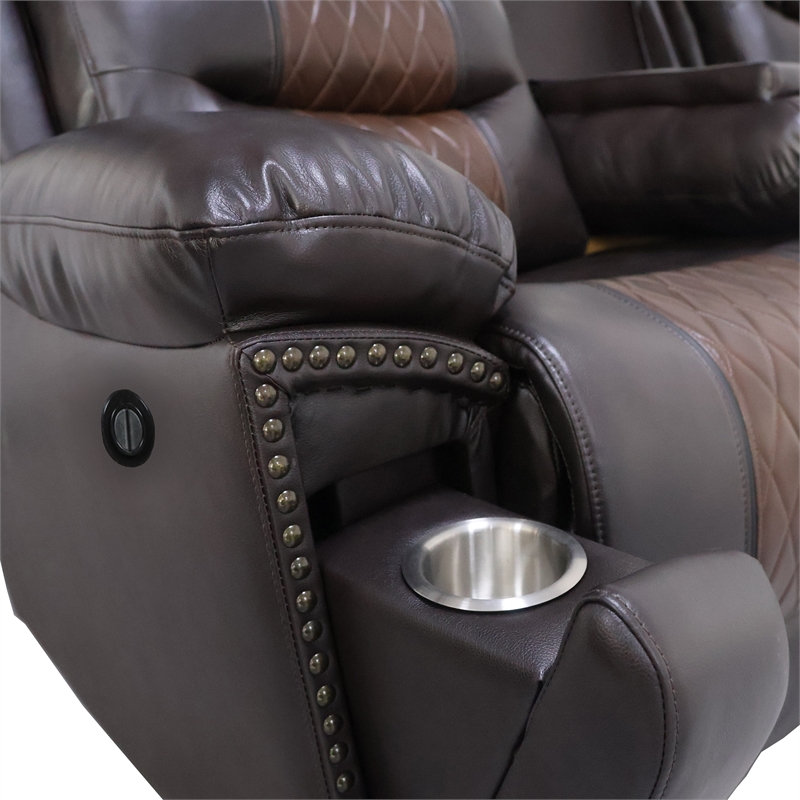 Pemberly Row 2-Piece Brown Faux Leather Power Reclining Living Room Set