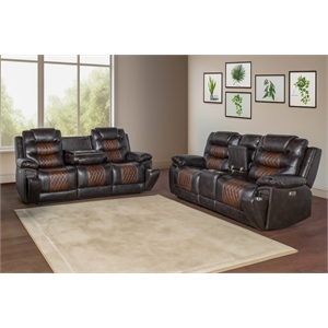 Pemberly Row 2-Piece Brown Faux Leather Power Reclining Living Room Set