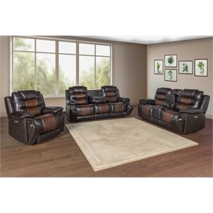 Pemberly Row 3-Piece Brown Faux Leather Power Reclining Living Room Set