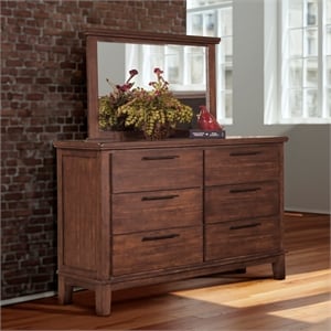 Pemberly Row 6-Drawer Wood Dresser & Mirror Set in Chestnut