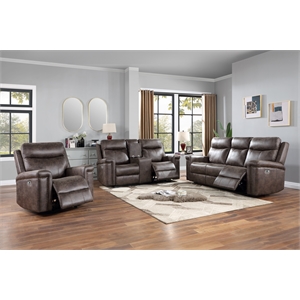 Pemberly Row 3-Piece Fabric Power Living Room Set in Mocha Polyester
