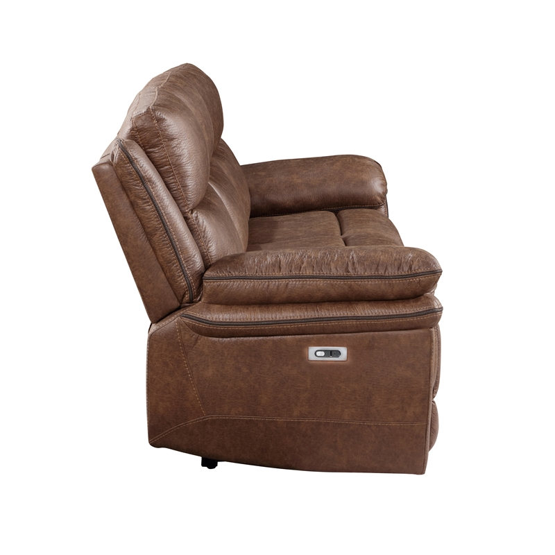 Pemberly Row 3-Piece Fabric Power Living Room Set in Brown Polyester