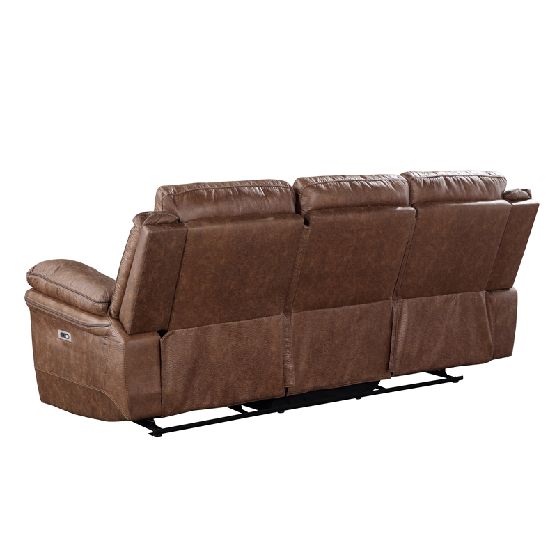 Pemberly Row 3-Piece Fabric Power Living Room Set in Brown Polyester