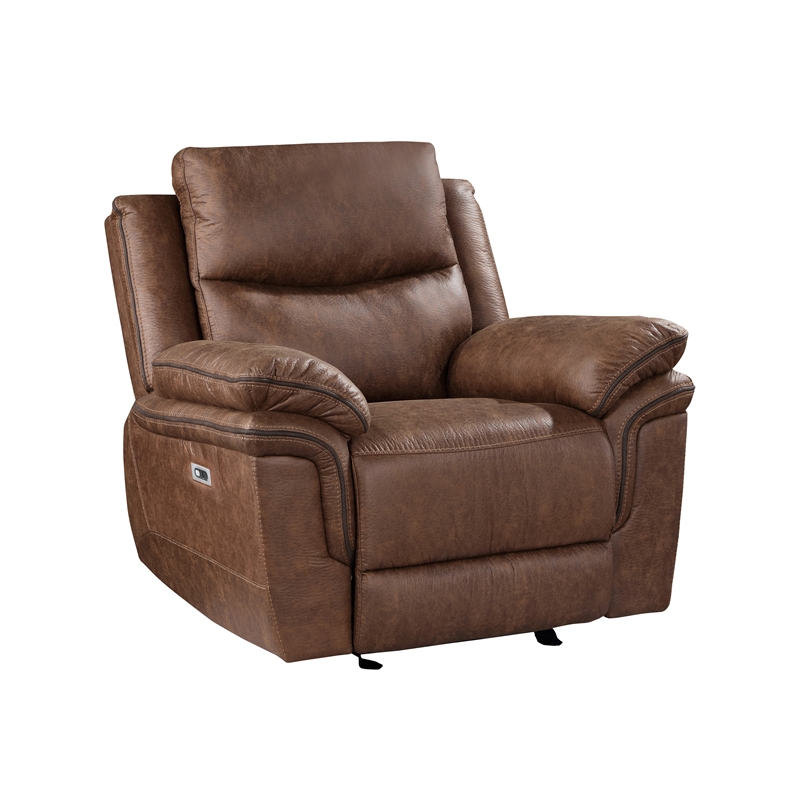 Pemberly Row 3-Piece Fabric Power Living Room Set in Brown Polyester
