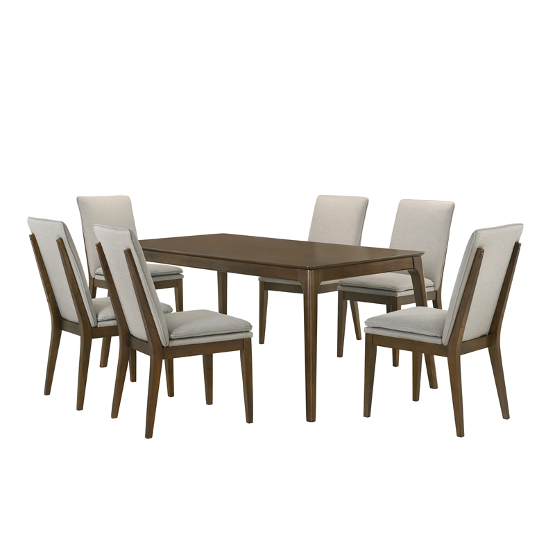 Pemberly Row 7-Piece Wood Dining Table Set with Natural Upholstery