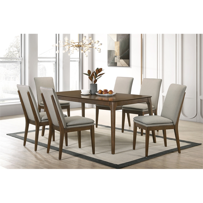 Pemberly Row 7-Piece Wood Dining Table Set with Natural Upholstery