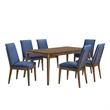 Pemberly Row 7-Piece Wood Dining Table Set with Blue Upholstery