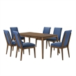 Pemberly Row 7-Piece Wood Dining Table Set with Blue Upholstery