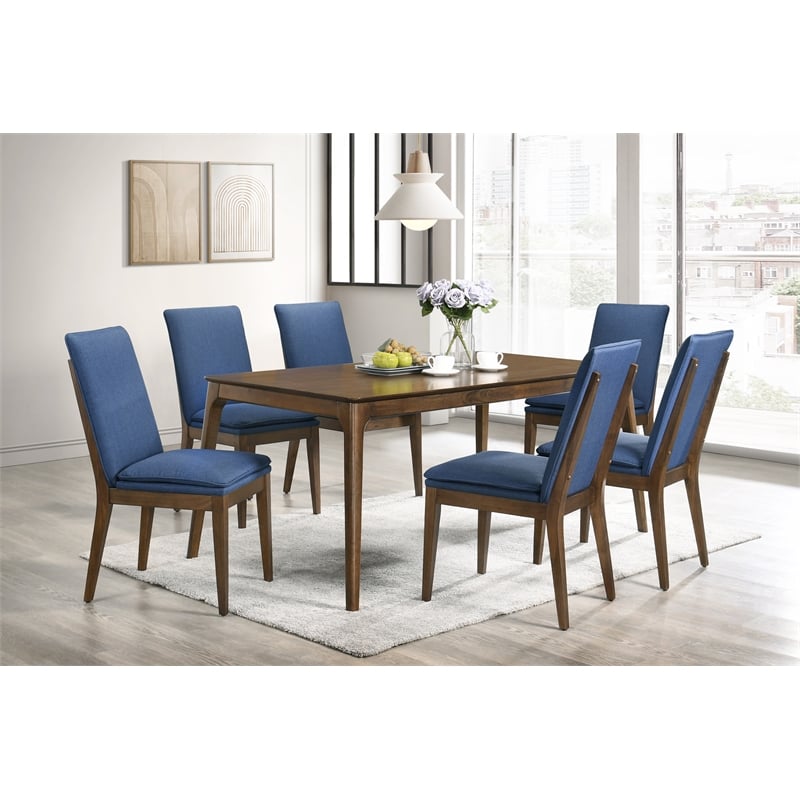 Pemberly Row 7-Piece Wood Dining Table Set with Blue Upholstery