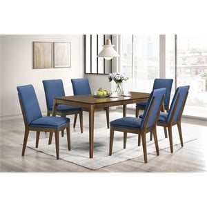 Pemberly Row 7-Piece Wood Dining Table Set with Blue Upholstery